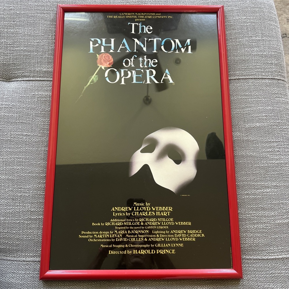 PHANTOM OF THE OPERA, MASK WITH ROSE, BROADWAY WINDOW CARD/POSTER 1986 Framed